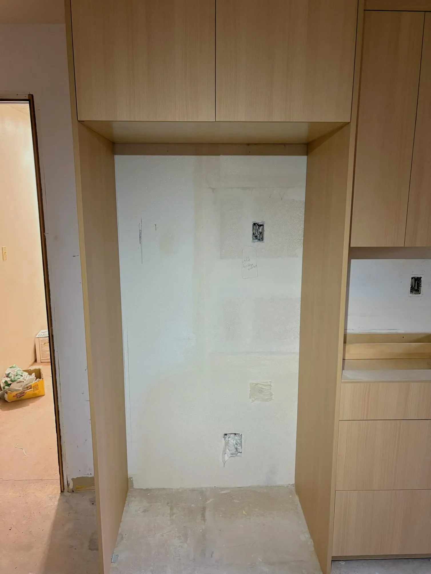 Kitchen drywall repair behind cabinets during remodel in Camas WA