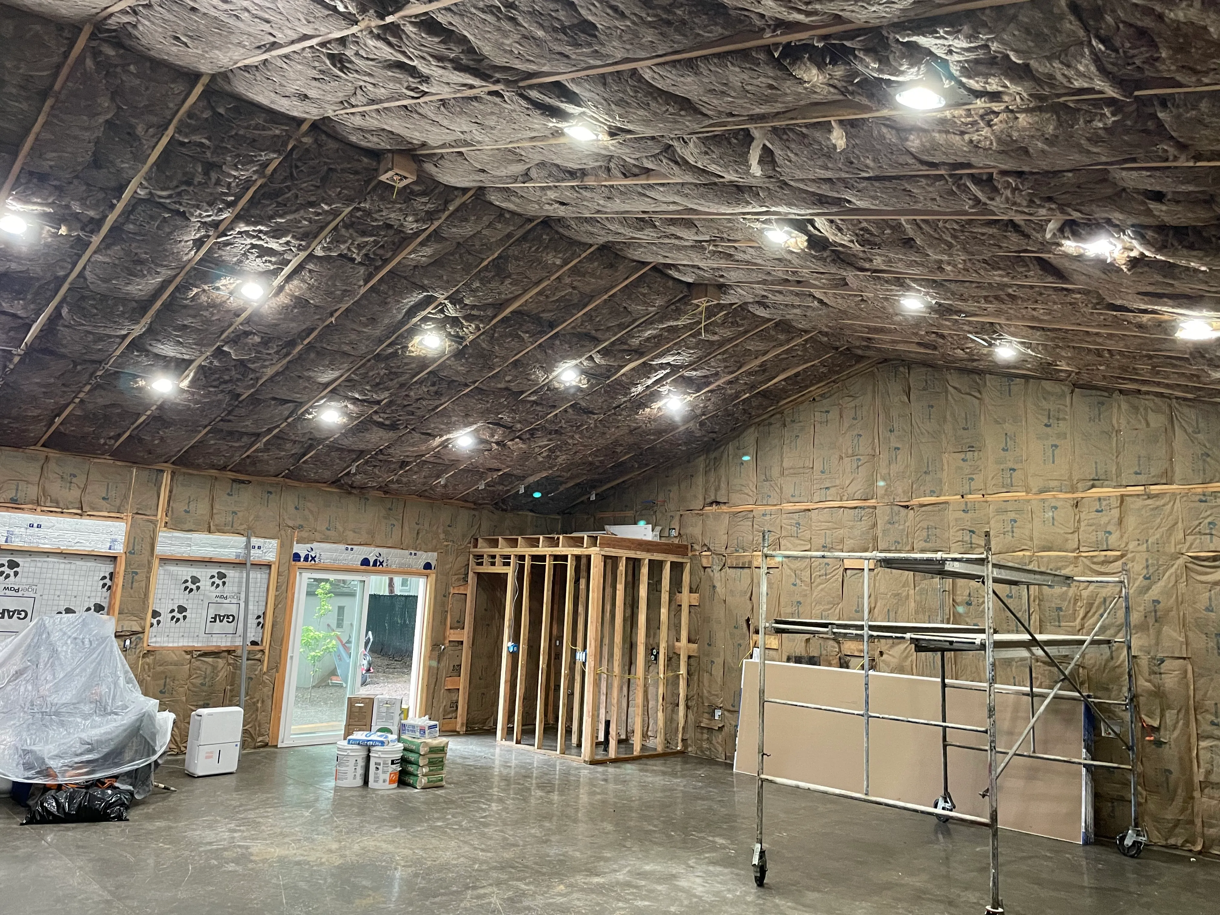 Rockwool insulation installed in framing for sound reduction and fire resistance